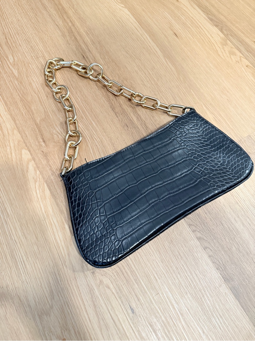 a new day Black Croc-Embossed Shoulder Bag with Gold Chain Strap